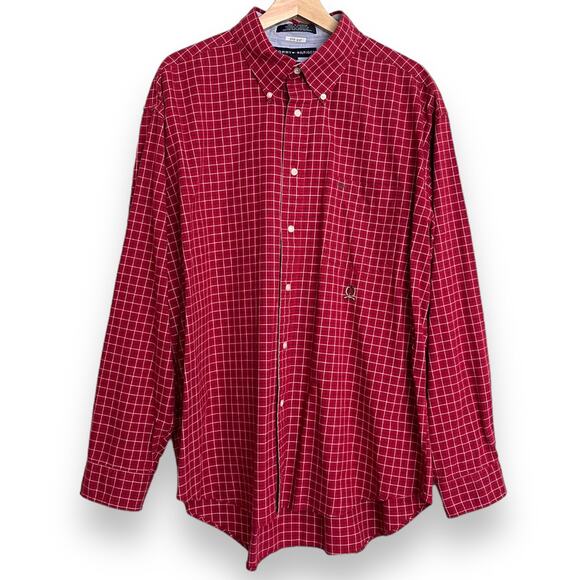 Tommy Hilfiger Red Windowpane Casual Button Down Shirt Men's Size XL - Picture 1 of 9